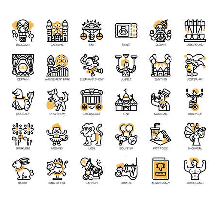 Set of circus thin line and pixel perfect icons for any web and app project.のイラスト素材
