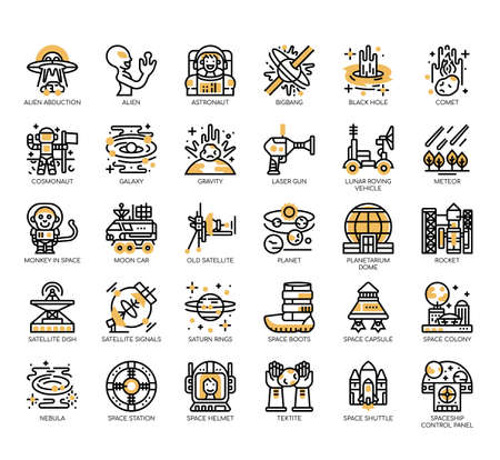 Set of space thin line and pixel perfect icons for any web and app project.のイラスト素材
