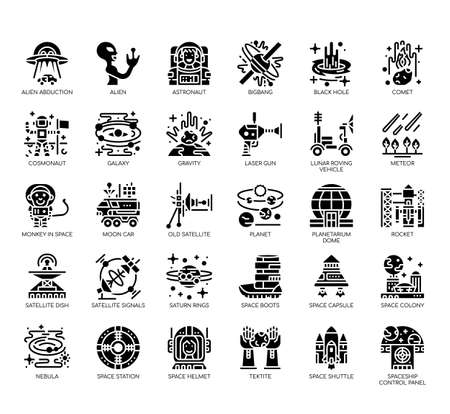 Set of space thin line and pixel perfect icons for any web and app project.のイラスト素材