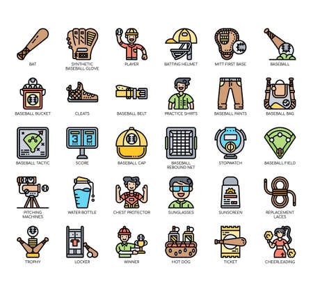 Set of baseball thin line and pixel perfect icons for any web and app project.のイラスト素材