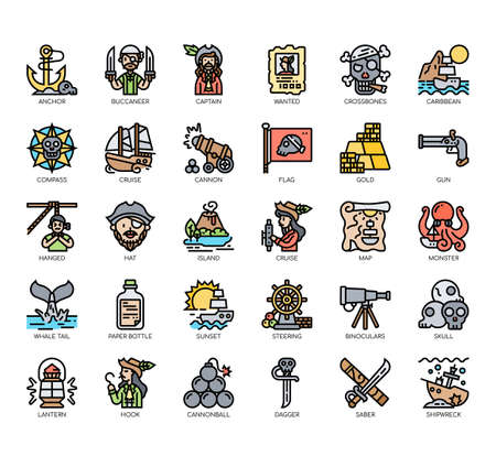 Set of pirate thin line and pixel perfect icons for any web and app project.のイラスト素材