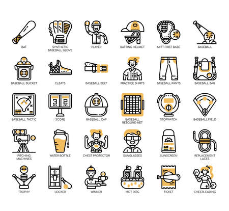 Set of baseball thin line and pixel perfect icons for any web and app project.のイラスト素材