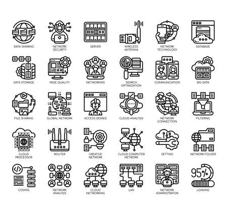 Set of network analysis thin line and pixel perfect icons for any web and app project.のイラスト素材