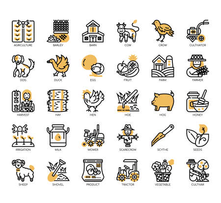 Set of farming thin line and pixel perfect icons for any web and app project.のイラスト素材
