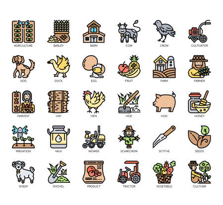 Set of farming thin line and pixel perfect icons for any web and app project.のイラスト素材
