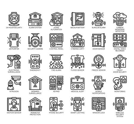 Set of home security thin line and pixel perfect icons for any web and app project.のイラスト素材