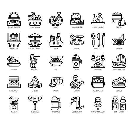 Set of picnic thin line and pixel perfect icons for any web and app project.のイラスト素材