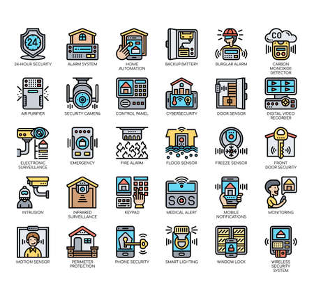 Set of home security thin line and pixel perfect icons for any web and app project.のイラスト素材