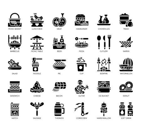 Set of picnic thin line and pixel perfect icons for any web and app project.のイラスト素材