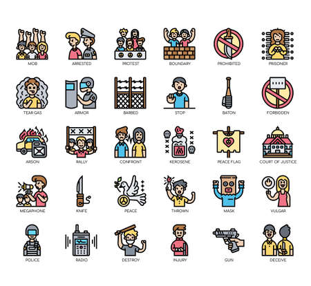 Set of protest thin line and pixel perfect icons for any web and app project.のイラスト素材