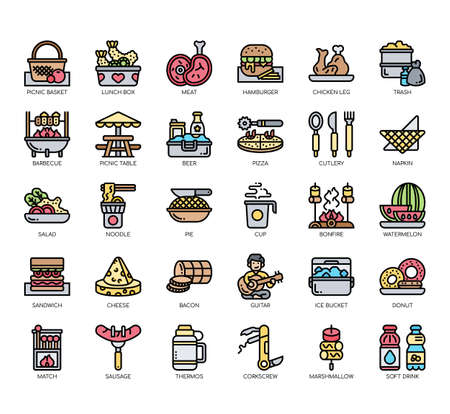 Set of picnic thin line and pixel perfect icons for any web and app project.のイラスト素材
