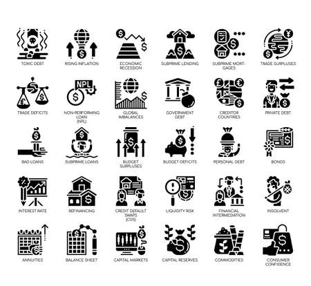 Set of financial crisis thin line and pixel perfect icons for any web and app project.のイラスト素材