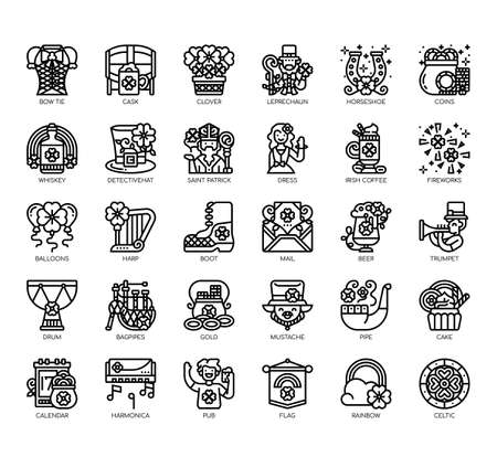 Set of st patrick day thin line and pixel perfect icons for any web and app project.のイラスト素材