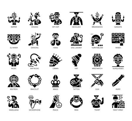 Set of hiphop thin line and pixel perfect icons for any web and app project.のイラスト素材