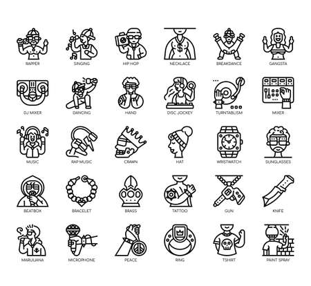 Set of hiphop thin line and pixel perfect icons for any web and app project.のイラスト素材