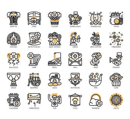 Set of st patrick day thin line and pixel perfect icons for any web and app project.のイラスト素材