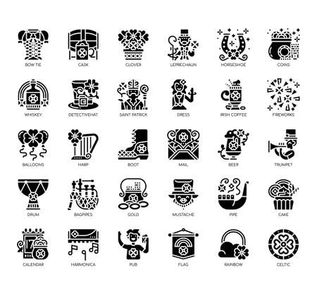 Set of st patrick day thin line and pixel perfect icons for any web and app project.のイラスト素材