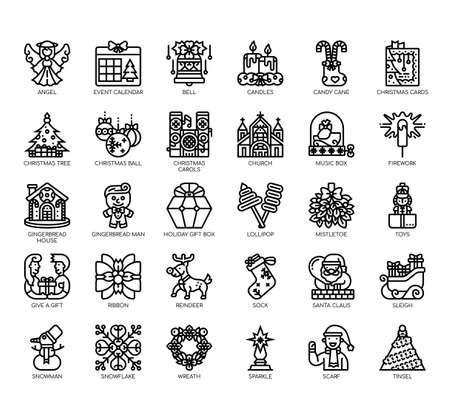 Set of christmas thin line and pixel perfect icons for any web and app project.のイラスト素材