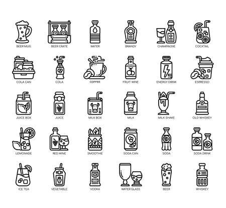 Set of beverage thin line and pixel perfect icons for any web and app project.のイラスト素材