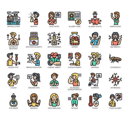 Set of allergy thin line and pixel perfect icons for any web and app project.のイラスト素材