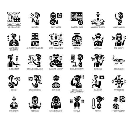 Set of allergy thin line and pixel perfect icons for any web and app project.のイラスト素材