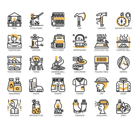 Set of camping thin line and pixel perfect icons for any web and app project.のイラスト素材