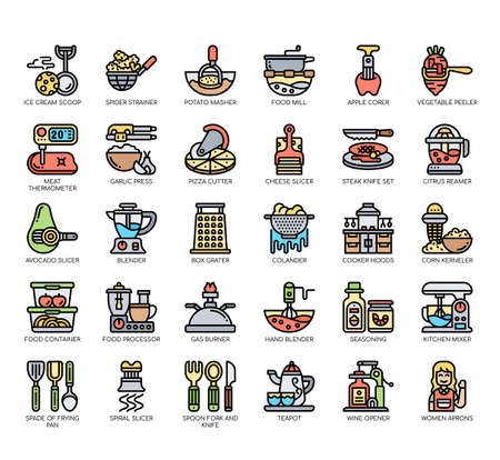Set of kitchen tool thin line and pixel perfect icons for any web and app project.のイラスト素材
