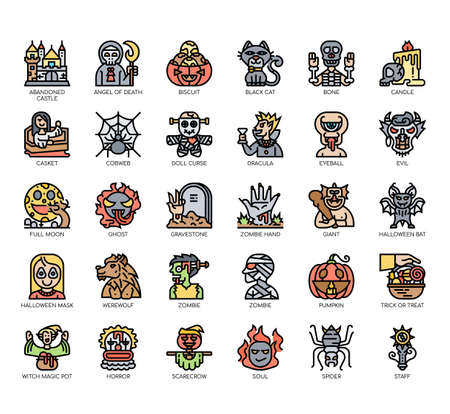 Set of halloween thin line and pixel perfect icons for any web and app project.のイラスト素材