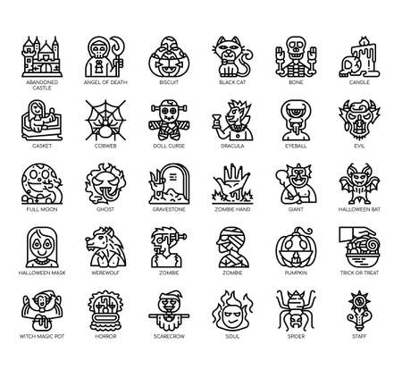 Set of halloween thin line and pixel perfect icons for any web and app project.のイラスト素材