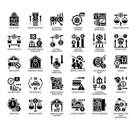 Set of Financial Crisis thin line and pixel perfect icons for any web and app project.の写真素材