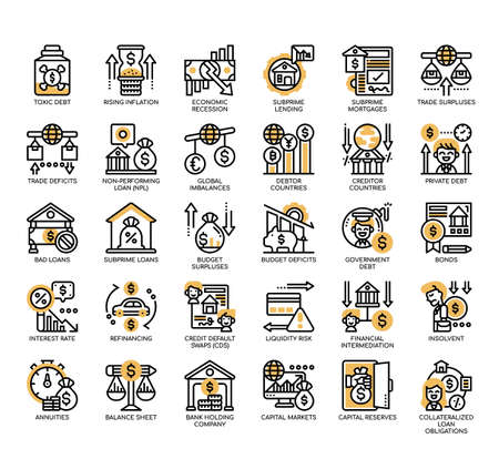 Set of Financial Crisis thin line and pixel perfect icons for any web and app project.の写真素材