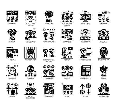 Set of black lives matter thin line and pixel perfect icons for any web and app project.の写真素材