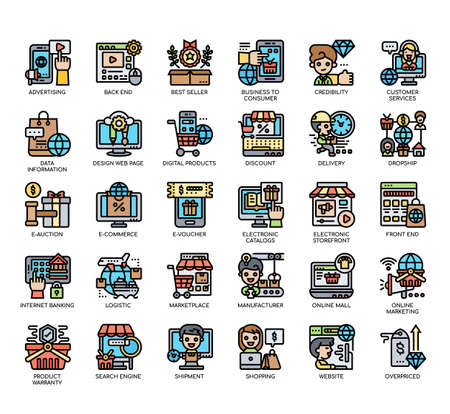 Set of Online Marketplace thin line and pixel perfect icons for any web and app project.の写真素材