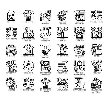 Set of Financial Crisis thin line and pixel perfect icons for any web and app project.の写真素材