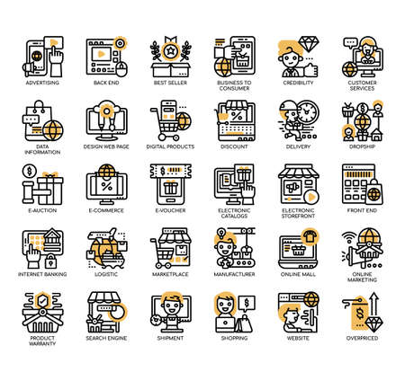 Set of Online Marketplace thin line and pixel perfect icons for any web and app project.の写真素材