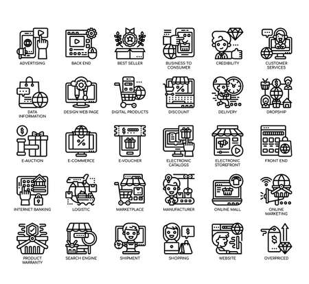 Set of Online Marketplace thin line and pixel perfect icons for any web and app project.の写真素材