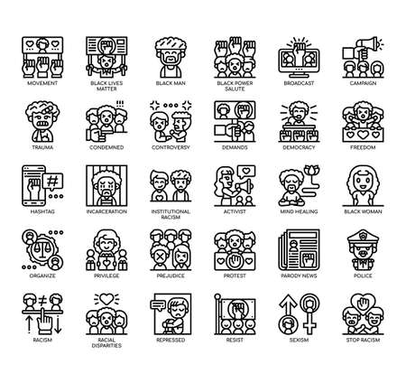 Set of black lives matter thin line and pixel perfect icons for any web and app project.の写真素材
