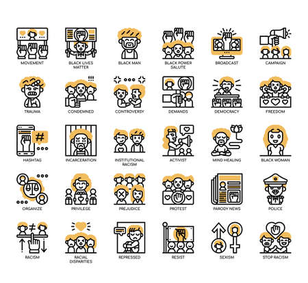 Set of black lives matter thin line and pixel perfect icons for any web and app project.の写真素材