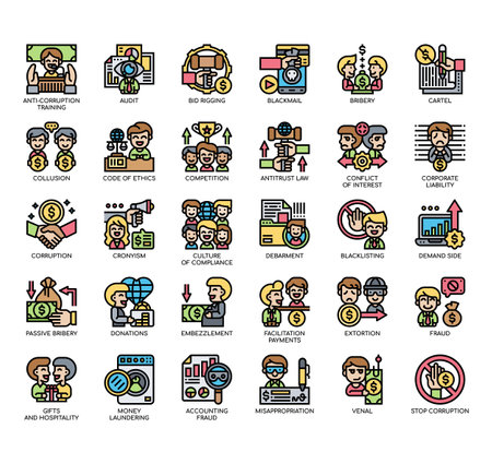 Set of Business Corruption thin line and pixel perfect icons for any web and app project.の写真素材