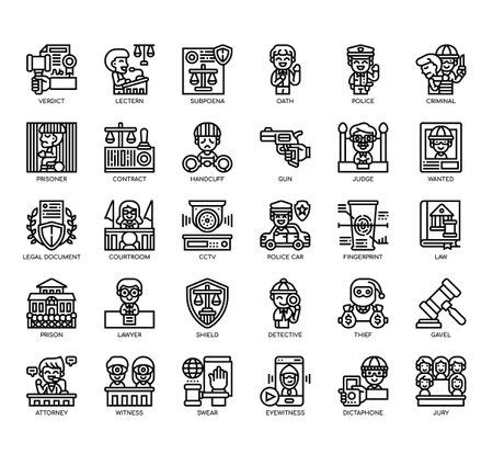 Set of Law and Justice thin line and pixel perfect icons for any web and app project.の写真素材