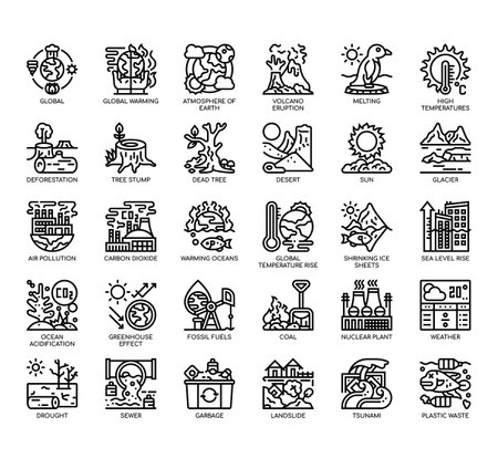 Set of Climate change thin line and pixel perfect icons for any web and app project.の写真素材
