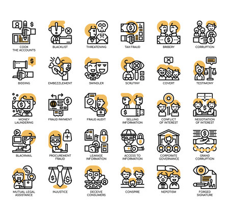Set of Business Corruption thin line and pixel perfect icons for any web and app project.の写真素材