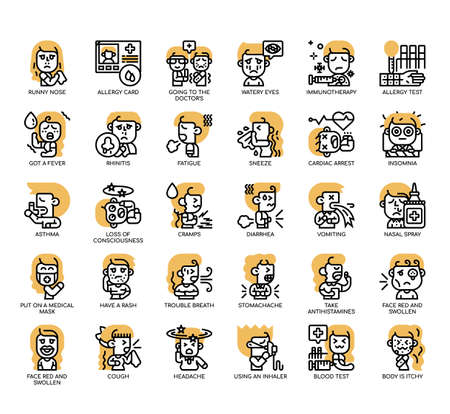 Set of Allergy Symptoms and Treatment thin line and pixel perfect icons for any web and app project.の写真素材