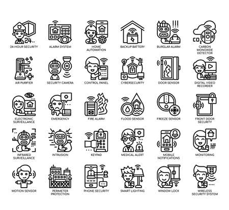 Set of Home Security thin line and pixel perfect icons for any web and app project.の写真素材