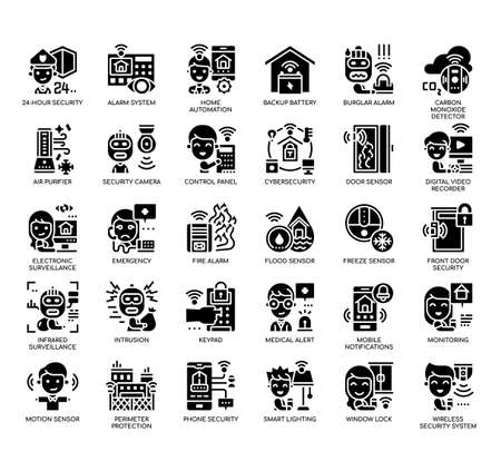Set of Home Security thin line and pixel perfect icons for any web and app project.の写真素材