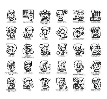 Set of Allergy Symptoms and Treatment thin line and pixel perfect icons for any web and app project.の写真素材