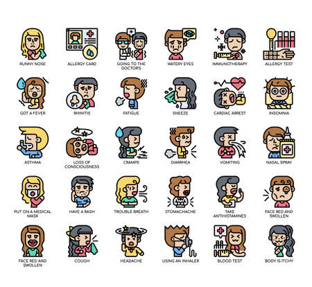 Set of Allergy Symptoms and Treatment thin line and pixel perfect icons for any web and app project.の写真素材
