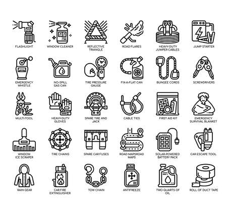 Set of  Emergency kits cars thin line icons for any web and app project.の写真素材