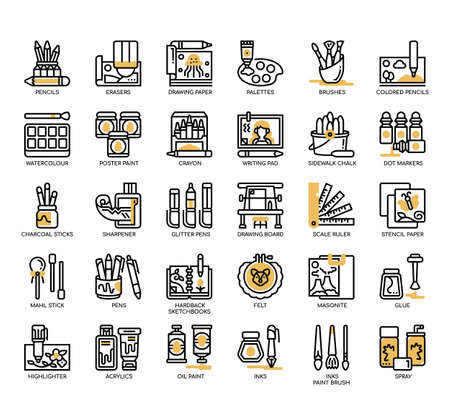 Set of  Art supplies thin line icons for any web and app project.の写真素材