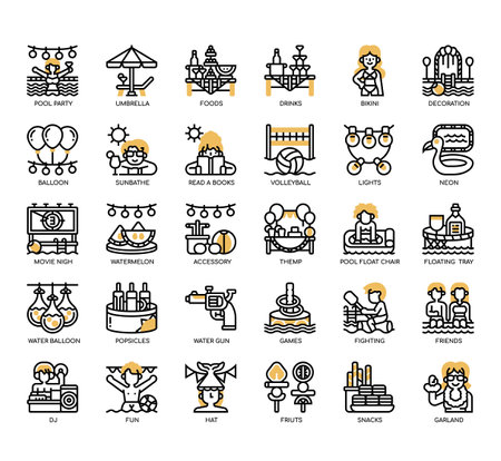 Set of Pool party thin line icons for any web and app project.の写真素材